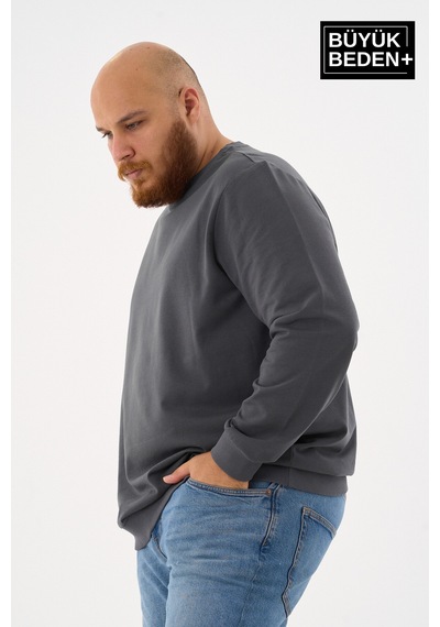 Superlife Erkek Büyük Beden Bisiklet Yaka İnce Sweatshirt Regular Fit %64 Pamuklu Spr26bsw956 Gri