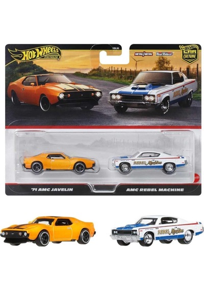1:64 Hot Wheels Premium Car Culture 2'li Paket 71 Amc Javelın & Amc Rebel Machıne Hbl96 - Jbl06 Çok Renkli