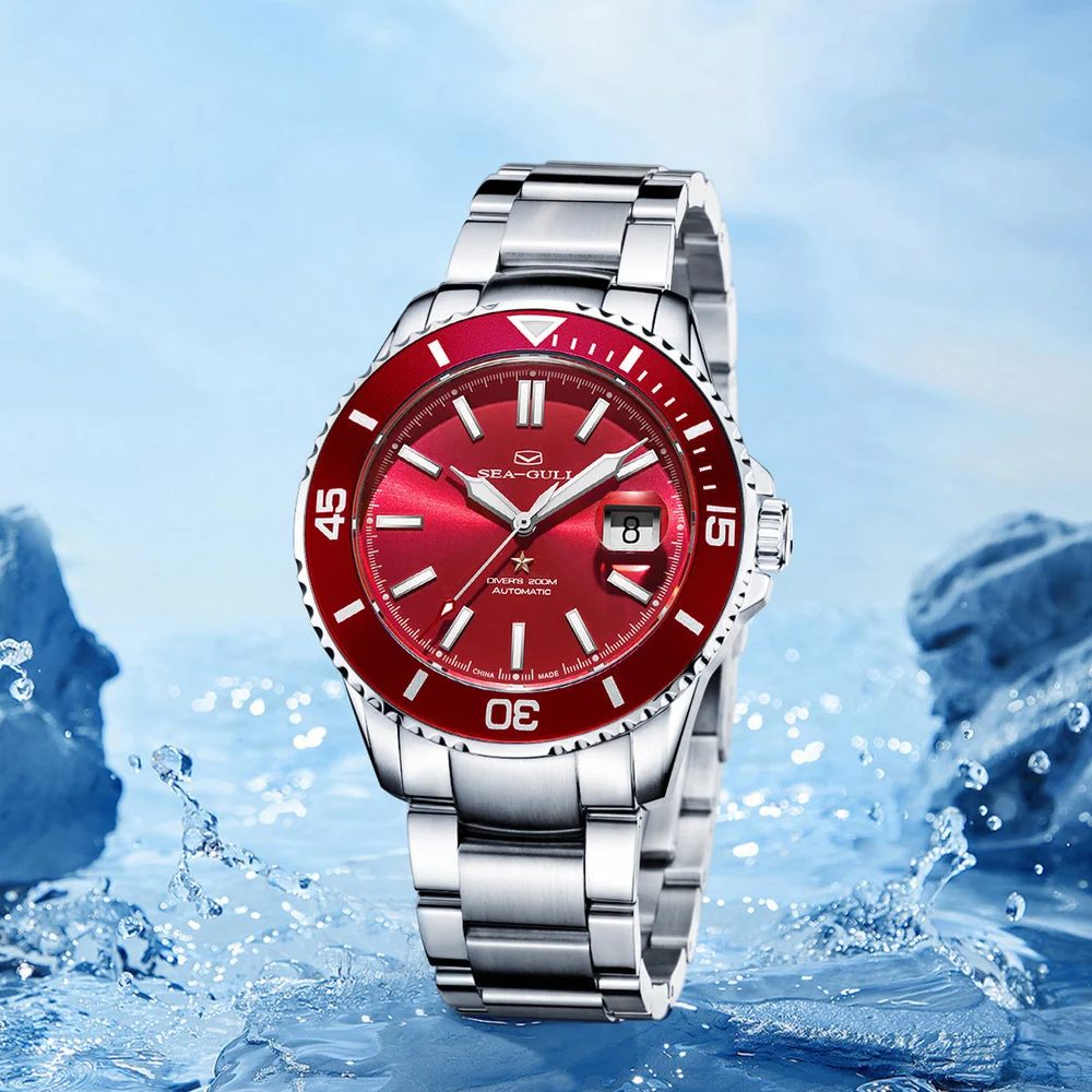 Sea-gull Ocean Serisi 200m Su Geçirmez, Safir Kristal Camlı, Gravürlü Arka Kapaklı 44 Mm Diver Saat Metalik