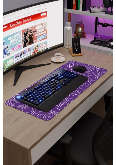 Mor Beyaz 70x30 Xl Taraftar Gaming Oyuncu Mouse Pad Kaymaz Taban Büyük Fare Altlığı Topography