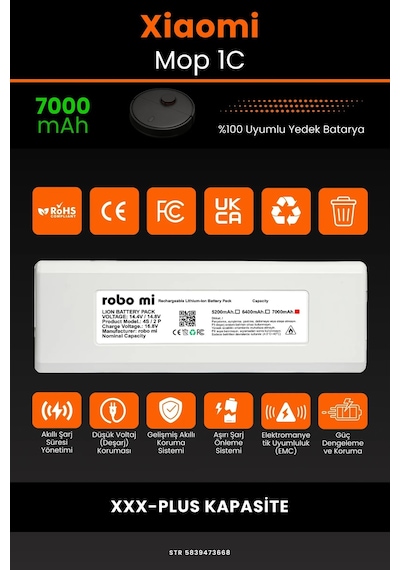 Xiaomi Mi Vacuum Mop 1c 7000mAh Robot Süpürge Bataryası