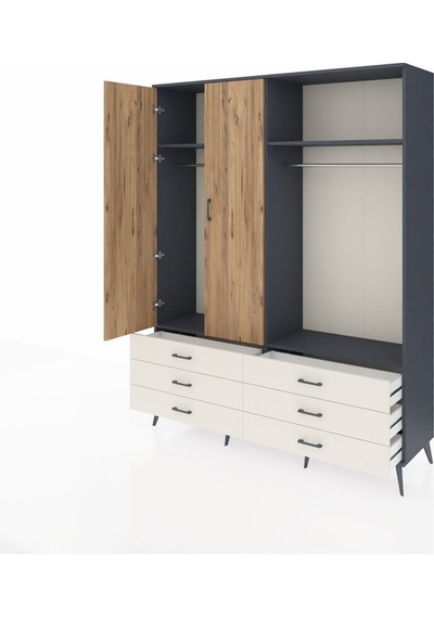 Hyperion Gardrop 4 Raflı 6 Çekmeceli 2 Askılı 176x44x221 Antrasit-çam/aytaşı Çam/aytaşı Hyperion Gardrop 4 Raflı 6 Çekmeceli 2 Askılı 176x44x221 Antrasit-çam/aytaşı Çam/aytaşı