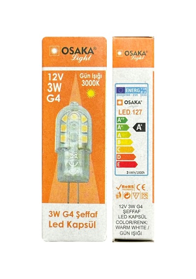 Osaka 12v 3w Sarı Işık 3000k G4 Duylu Led Kapsül Ampul, 10 Adet Genel