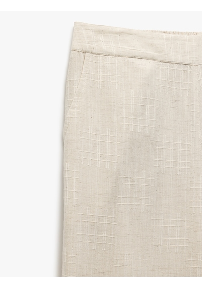 Koton Cepli Dokulu Yüksek Bel Viskon - Keten Karışımlı Pantolon Ekru 5sak40148pw Ekru
