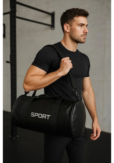 Suni Deri Unisex Askılı Silindir Spor Çantası Fitness Çantası Çok Renkli