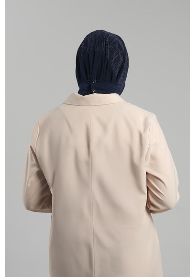 Hürrem Bone Lacivert Pratik Hazır Geçmeli Tesettür Eşarp Sandy Arkadan Çıtçıtlı Piliseli Hijab 2406 02 Lacivert
