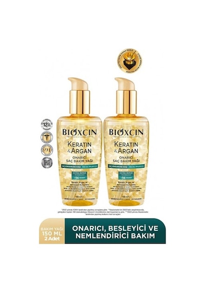 Bioxcin Keratin & Argan Onarıcı Saç Bakım Yağı 2 x 150 ML