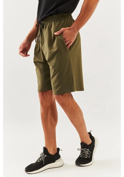 Rahat %100 Pamuklu Penye Bağcıklı Cepli Kısa Trendy Erkek Şort Haki