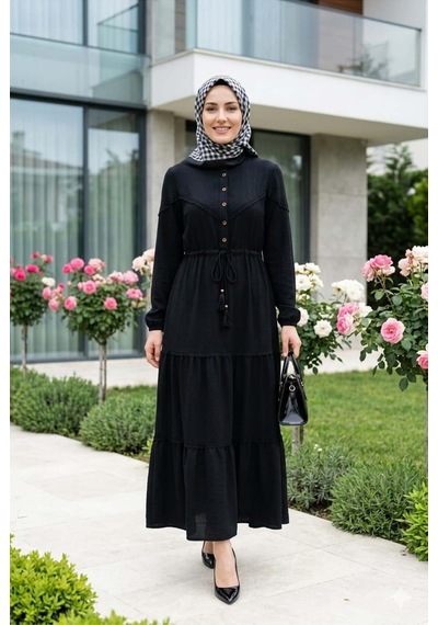 Hb Harma Time Butik Kadın Düğmeli Dantel Detaylı Beli Bağcıklı Ayrobin Siyah Elbise Siyah Siyah Hb Harma Time Butik Kadın Düğmeli Dantel Detaylı Beli Bağcıklı Ayrobin Siyah Elbise Siyah Siyah