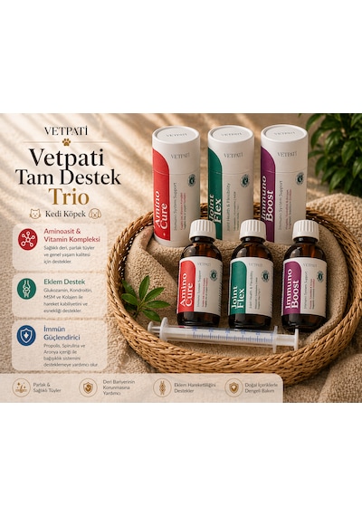 Tam Destek Trio Kedi Köpek Aminoasit & Vitamin Kompleksi + Eklem Destek + Propolis & Spirulina İçeren Takviye Seti