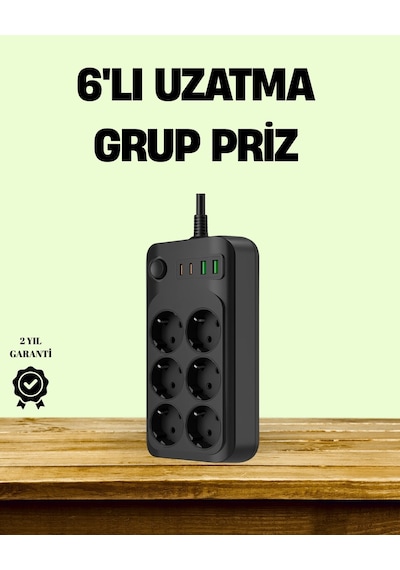 2500w Güçlü 6 Lı Priz Usb Ve Type-c Çıkışlı Termal Korumalı 1