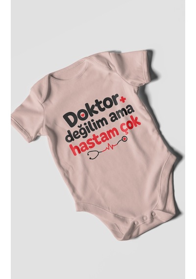 Morivokids Doktor Değilim Ama Hastam Çok Kısa Kollu Bebek Body %100 Pamuk Pastel Pembe