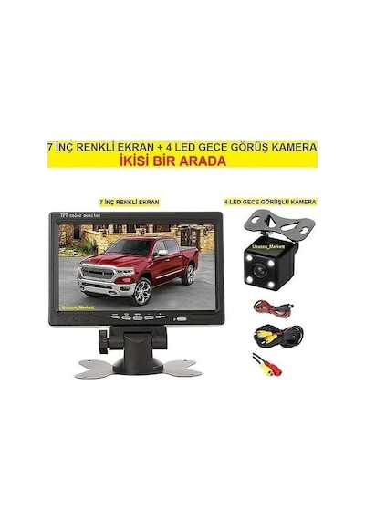 7 Inç Ekran + 4 LED Gece Görüş Geri Vites Kamera Ikisi Bir Arada