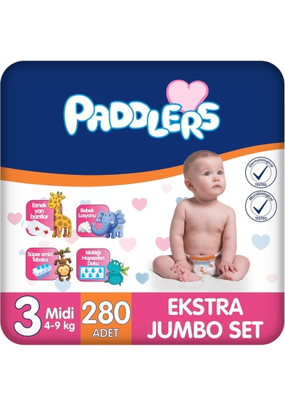 Bebek Bezi 3 Numara Midi 4-9 Kg 280 Adet Ekstra Set