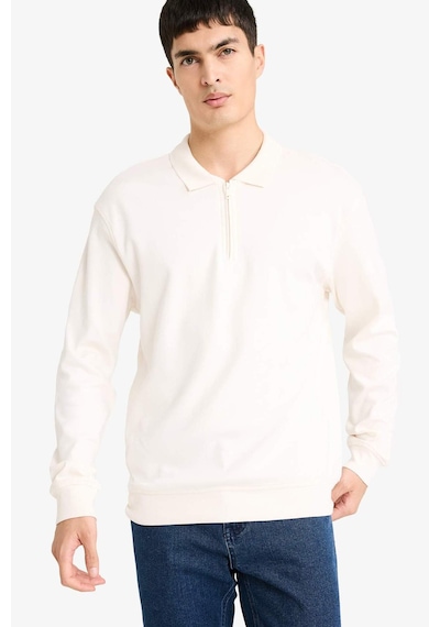 Defacto Regular Fit Polo Yaka Yarım Fermuarlı Sweatshirt F2254ax25wner137 Ekru-er137