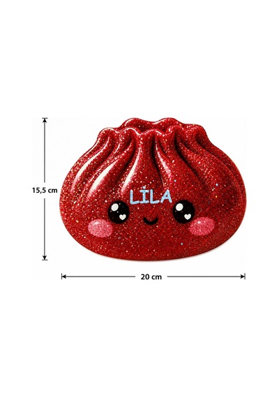 Dumpling Squishy Çin Mantısı Temalı Kişiye Özel Mdf Çocuk Odası Süsü Kırmızı