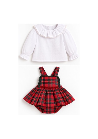 Babyhola Ekose Desen Salopet Etekli Body Ve Fırfırlı Gömlek %100 Pamuk Kız Bebek Yılbaşı Takımı Kırmızı Babyhola Ekose Desen Salopet Etekli Body Ve Fırfırlı Gömlek %100 Pamuk Kız Bebek Yılbaşı Takımı Kırmızı