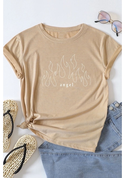 Uyguntarz Unisex White Baskılı T-shirt Bej