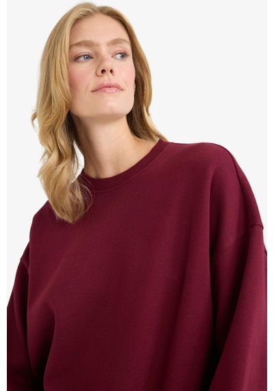 Defacto Oversize Geniş Kalıp Bisiklet Yaka Basic Düz Kalın Sweatshirt F9628ax25aubr115 Bordo