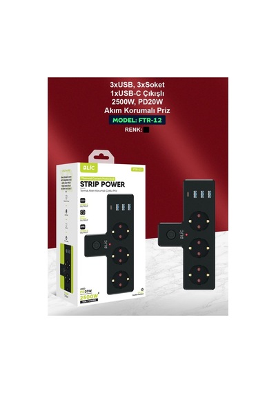 Ftr-12 - 3xusb-a 3xsoket 1xusb-c 2500 Pd20w Akım Korumalı Priz