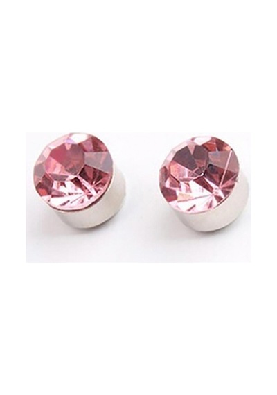 Pembe Zirkon Taşlı 4 Mm Mıknatıslı Deliksiz Küpe 1 Çift Manyetik Fake Küpe