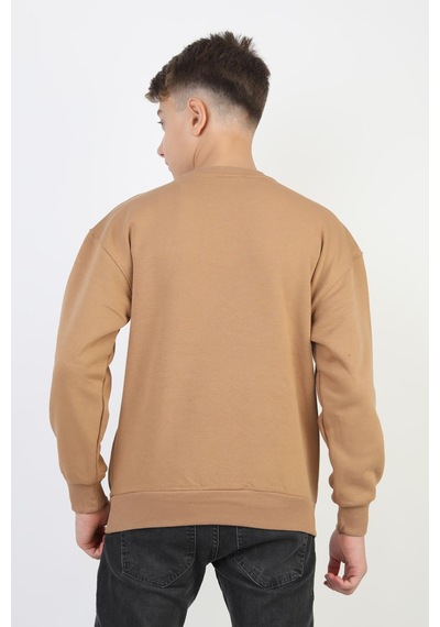 Kanguru Cepli Bisiklet Yaka Erkek Çocuk Sweatshirt-90901 Kahverengi