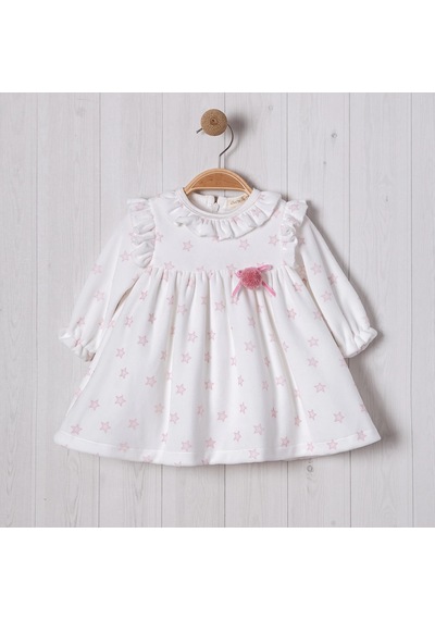 Lamato Baby Ponpon Aksesuarlı Kadife Kız Bebe Elbise Pembe