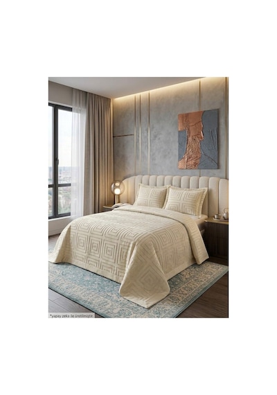 Premium Kabartma Dokulu Royal Model Çift Kişilik Yatak Örtüsü 2 Adet Yastık Kılıfı Dahil 250 X 260 Premium23004 Krem
