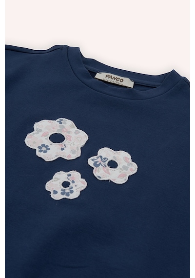 Panço Kız Bebek Çiçek Aplike Detaylı Lacivert Sweatshirt
