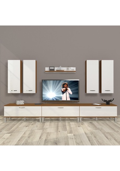 Decoraktiv Eko 8d Slm Krom Ayaklı Tv Ünitesi Tv Sehpası - Ceviz Beyaz Ceviz - Beyaz