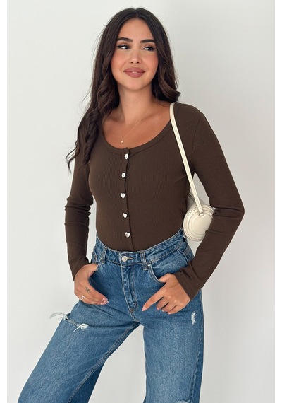 Noa & Noa Soft Button Bluz Sade Şıklığın Gücü Kahverengi