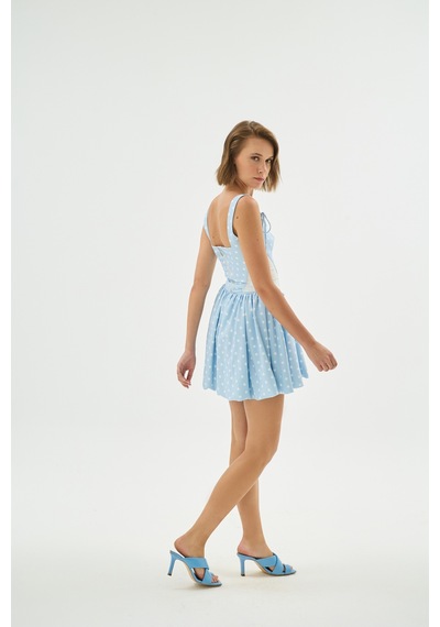 Sagaza Studio Ss6077 Pileli Mini Etek Mavi