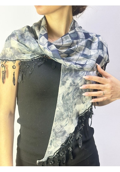 Gönülden Tasarım 150x45 Cm Çift Taraflı Desenli Ekose Füme Kadın Fular Renkli
