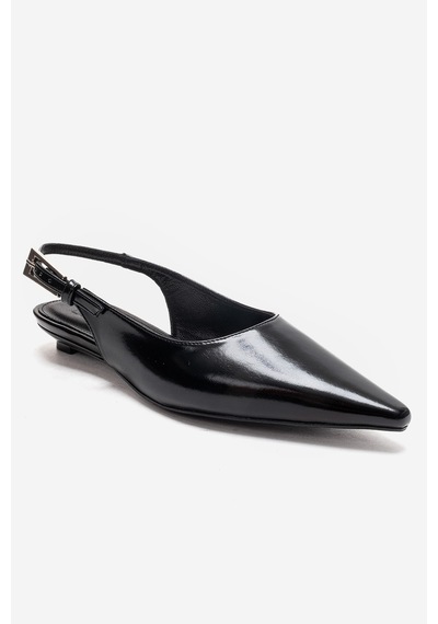 Luvishoes Jenna Siyah Cilt Sivri Burunlu Kadın Alçak Topuklu Ayakkabı
