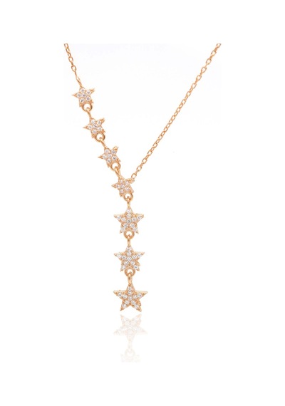 Zirkon Taşlı Rose Kaplama Yıldız Tasarım 925 Ayar Gümüş Kadın Kolye 201024389 Gümüş
