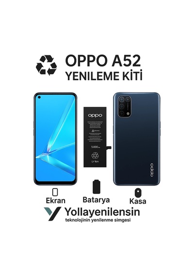 Oppo A52  Kiti Ekran + Batarya + Arka Kasa Model Uyumlu, Yüksek Kalite Parçalar