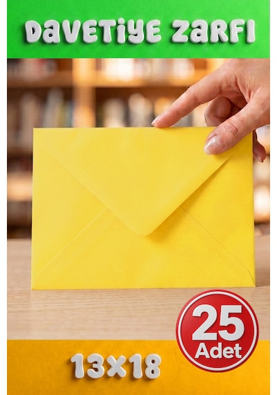 25 Adet 13x18 Cm Premium Kalite Davetiye Zarfı Sarı