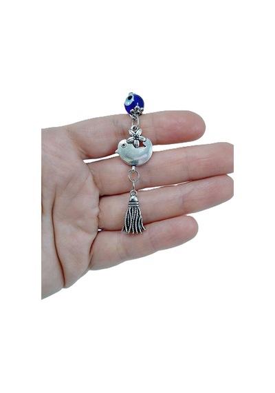 Metal Kuş Nazar Boncuğu Araba Dikiz Ayna Süsü Metal Püslüllü Hedi