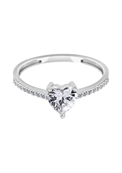 Diamond Line - Gülaylar - Beyaz Altın 8 Ayar Kalp Yüzük (527305077)