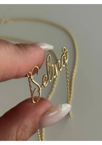 Kadın Gümüş Kolye - Taşlı Trend İsim Kişiye Özel Işıklı Kutuda Sevgiliye Eşe Anneye Altın