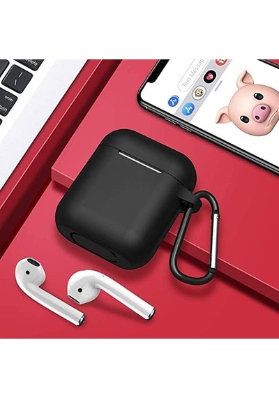 Apple Kulaklık 1/2 Nesil İle Uyumlu Tam Koruyucu Askılı Yumuşak Slikon Kulaklık Kılıfı Siyah