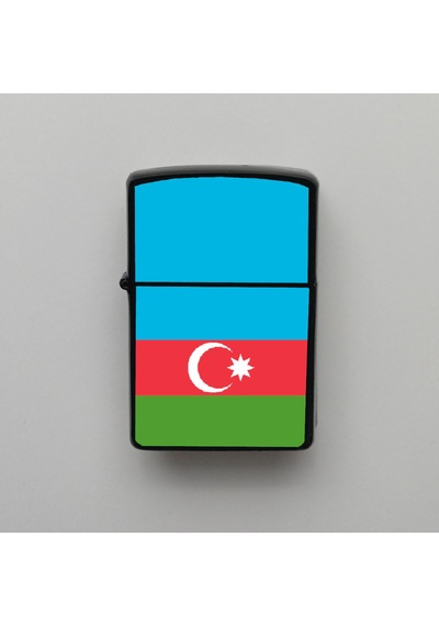 Azerbaycan Klasik Ülke Bayraklı - Benzinli Siyah Çakmak - Hediyelik Siyah