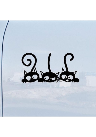Sevimli Üç Kuyruk Kedi Sticker Yapıştırma Etiket 17Cm Siyah