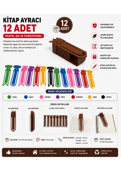 3d Baskı 12li Kitap Ayracı