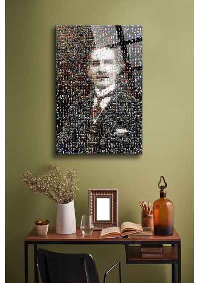 Atatürk Cam Tablo - Portre - Cam Tablo - Duvar Dekoru - Atatürk Portresi - Kaliteli Baskı Ata039 Atatürk Temalı Dekoratif Duvar Tablosu, Salon, Ofis Ve Çalışma Alanı Dekoru,