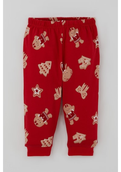 Breeze Kız Bebek Pijama Takımı Sevimli Kurabiye Bebek & Fiyonk Desenli Önden Çıtçıtlı 4 Ay - 1 Yaş , Kırmızı
