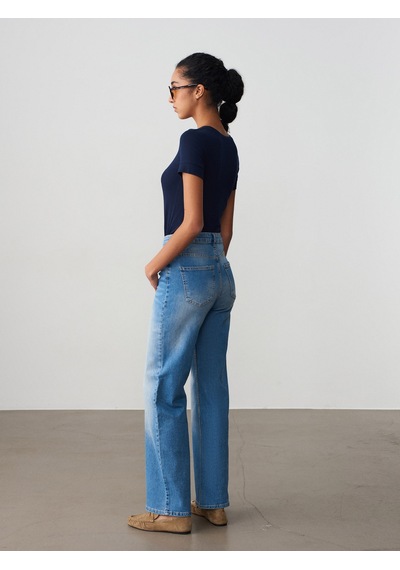 Dilvin 72301 Likralı Wide Leg Jean-mavi