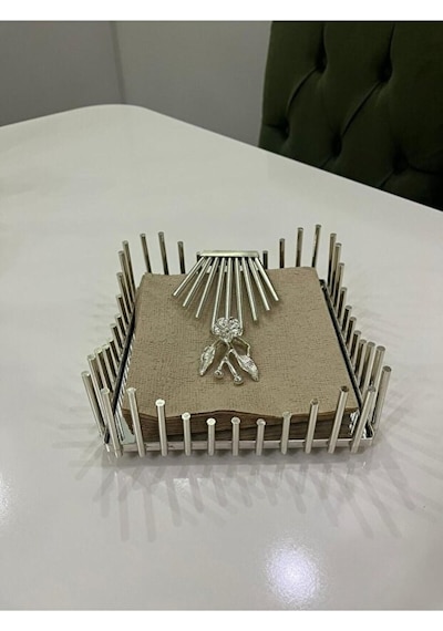 Premium Metal Peçetelik- Modern Lüks Masa Üstü Sunum Aksesuarı Gri