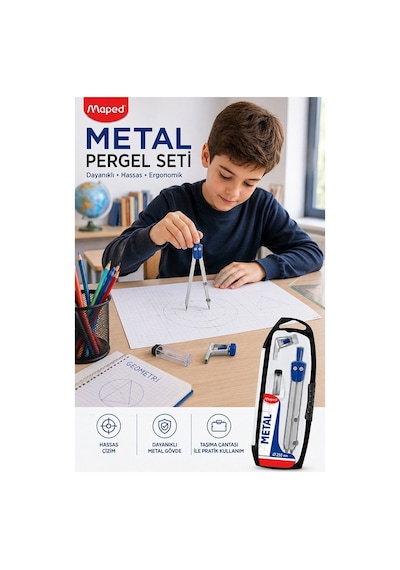 Metal Pergel Seti 3 Parça 1 Maped 197512 250mm Metal Pergel Çizim Proje Matematik Geometri Mimar Mühendis