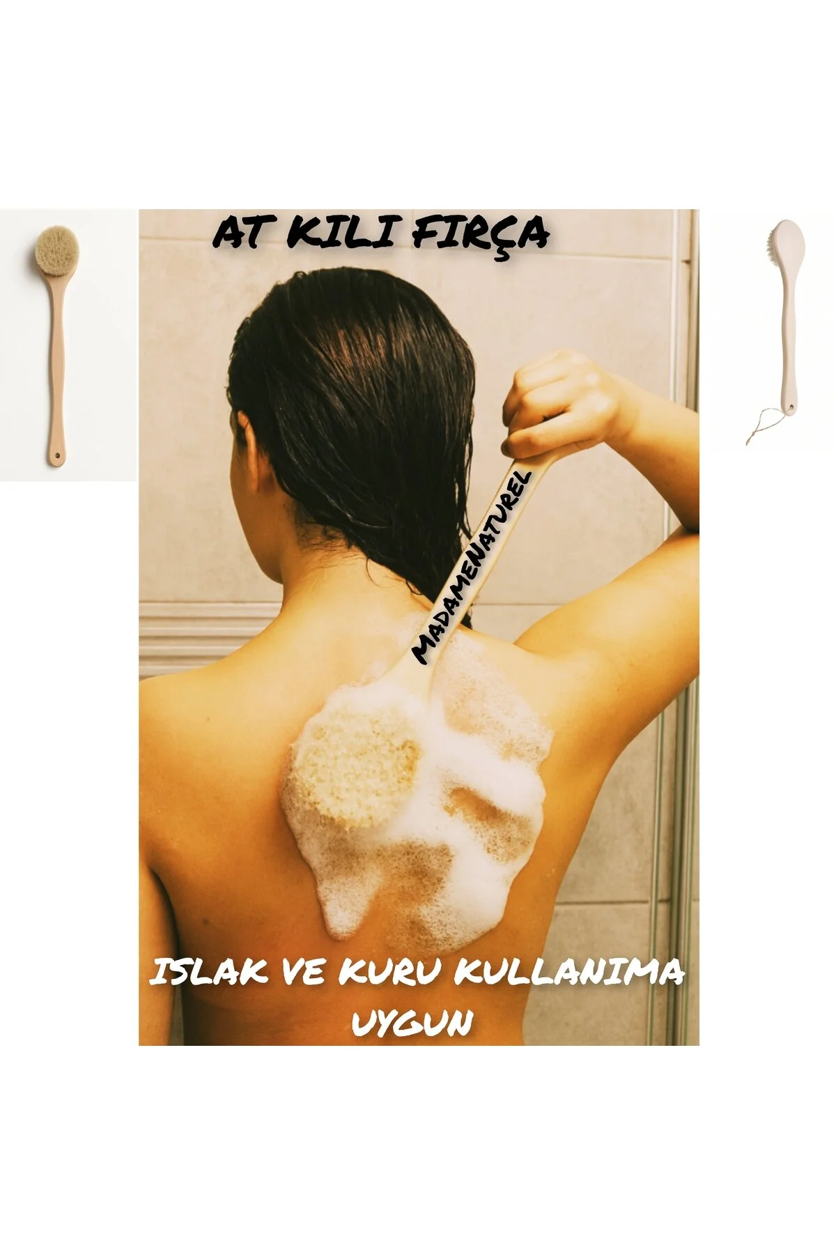 İki Adet At Kılı Uzun Saplı Banyo Sırt Fırçası Suya Dayanıklı Kayın Ağacı